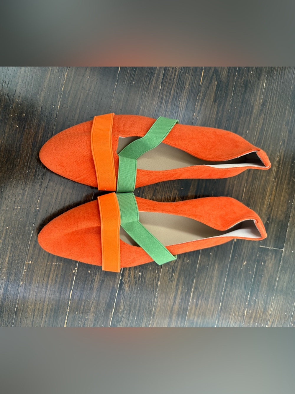 SHEIN Orange Flats with Green Elastic Cross-Straps